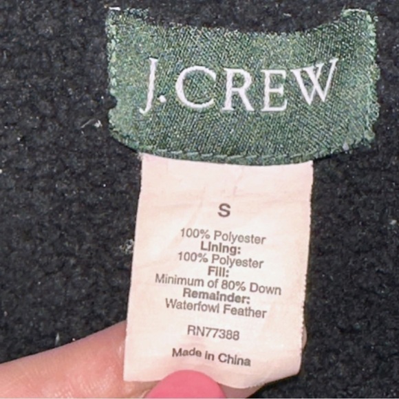 J. Crew Down Feather Hooded Puffer Jacket Black Warm Sherpa Lined Sz Small - Picture 9 of 13